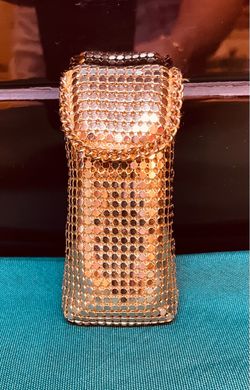 Adorable and elegant mid century gold metal mesh lipstick holder