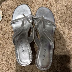 Silver Slip On Sandal Heels 