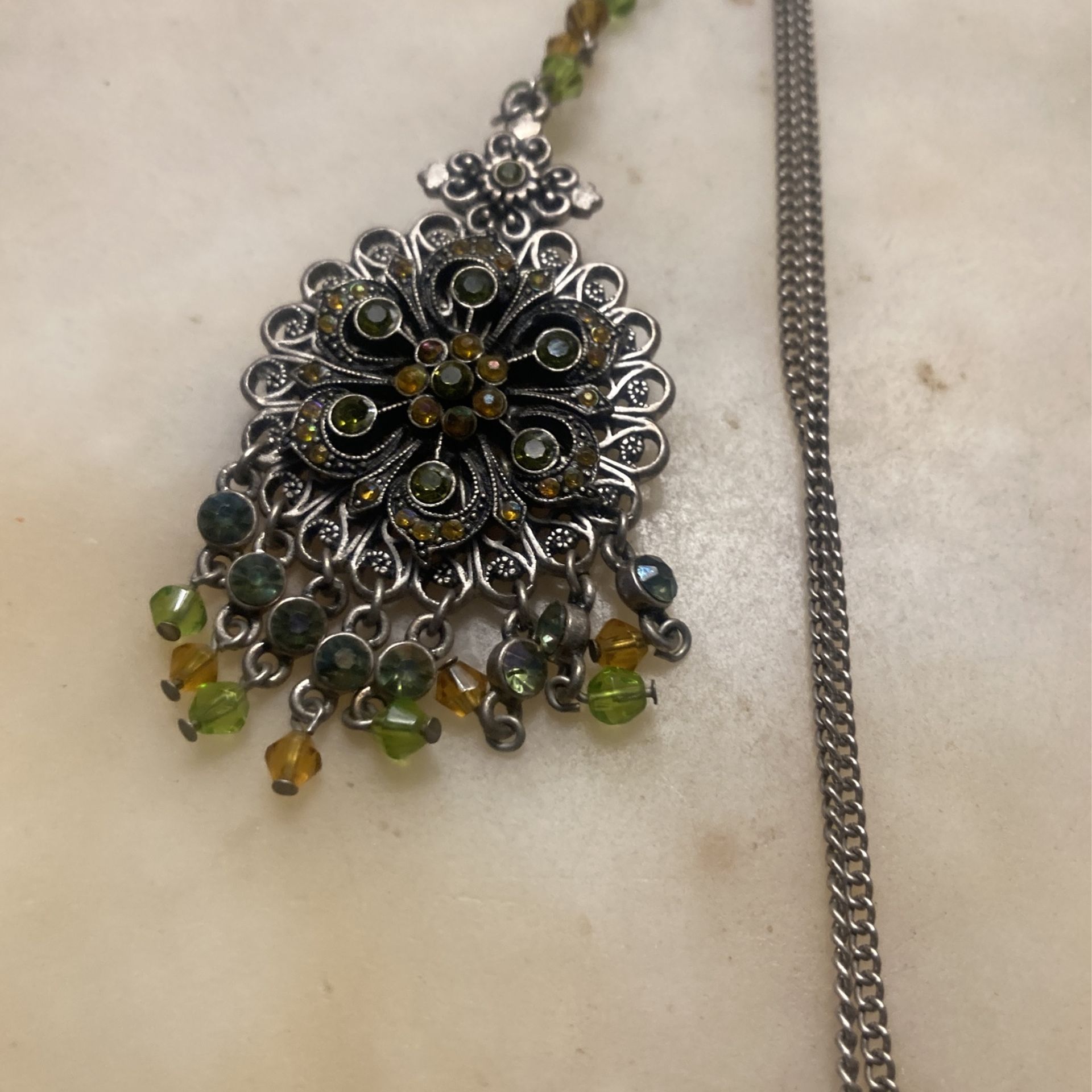 Silver Filagree Silver & Rhinestone Choker On A Chain