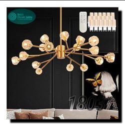 Bagood 47.2" 18-Light Gold Sputnik Chandelier – Modern Crystal Pendant Light, Brand New