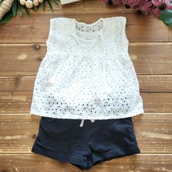 2T 3-PIECE OUTFIT WHITE EYELET TUNIC & TANK W/BLACK PULL-UP SHORTS