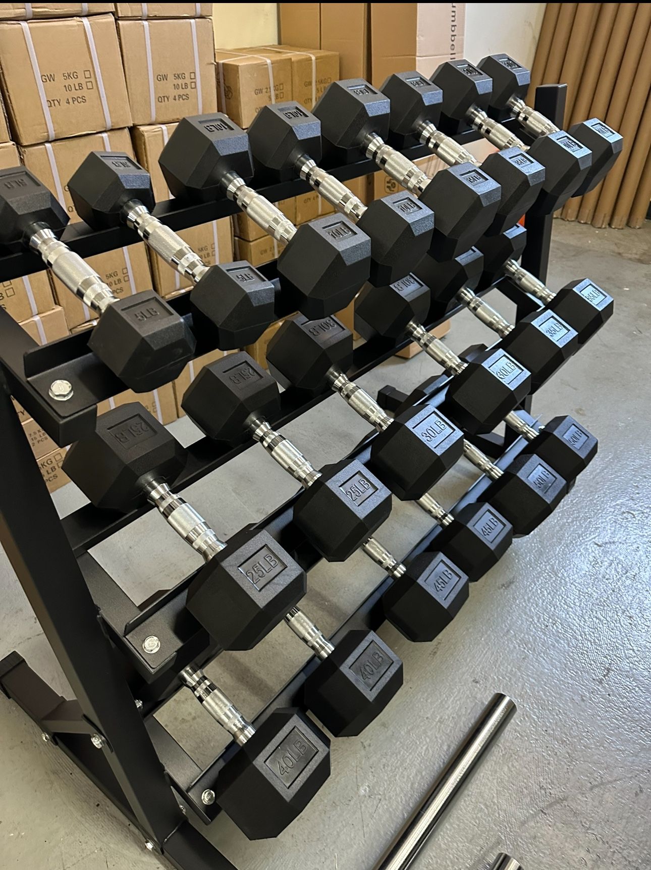 Dumbbell Set 5lb 50lb With Heavy Duty Tier Rack Brand New🏋🏽♂️