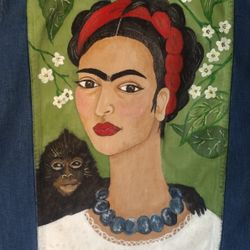 Large Ladies Denim Jacket Frida Inspired 