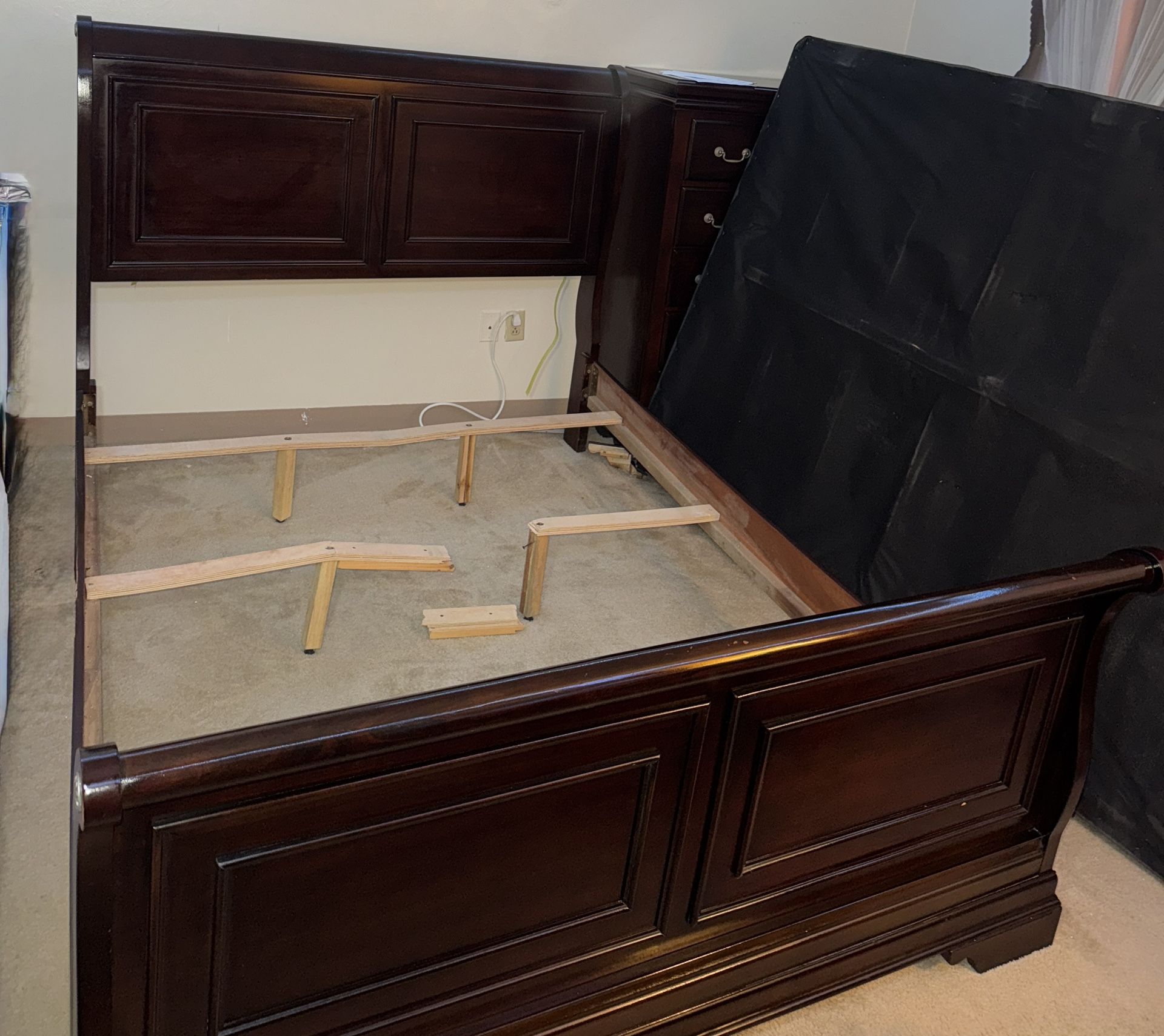 Queen Sleigh Bed Frame β Dark Brown Wood