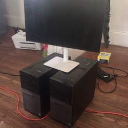 2 Dell Pc Towers And A Dell Monitor Come With All Cords ,mouse Headphone Keyboard
