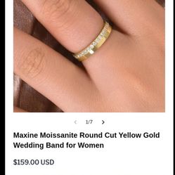 Moissanite Round Cut Yellow Gold Wedding Band for Women