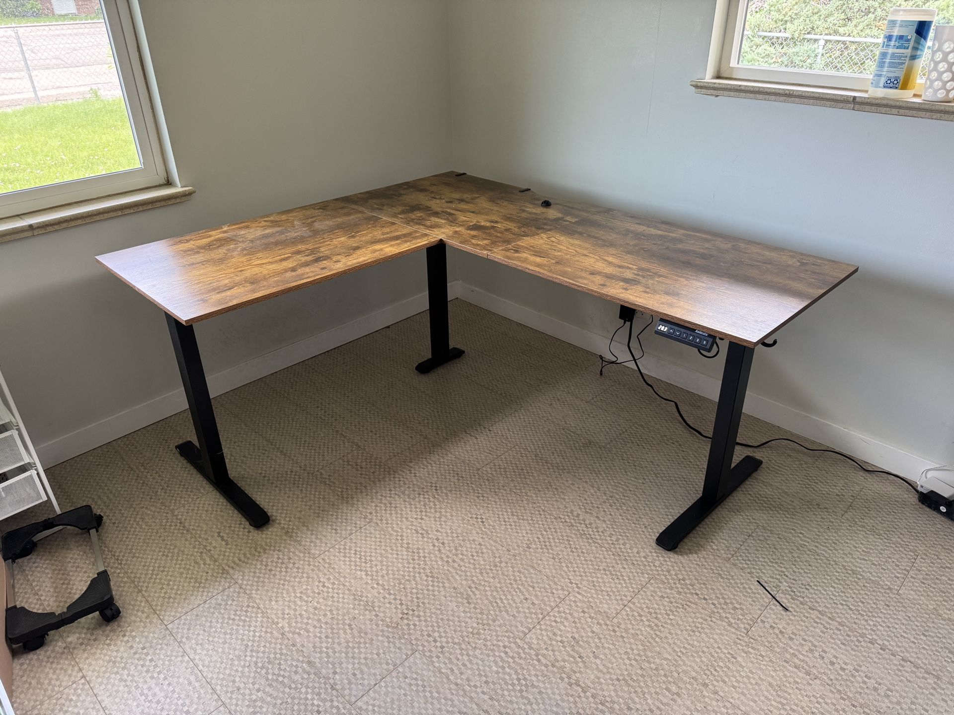 L-Shaped Electric Standing Desk – Like New, Adjustable Height (63” x 55”)