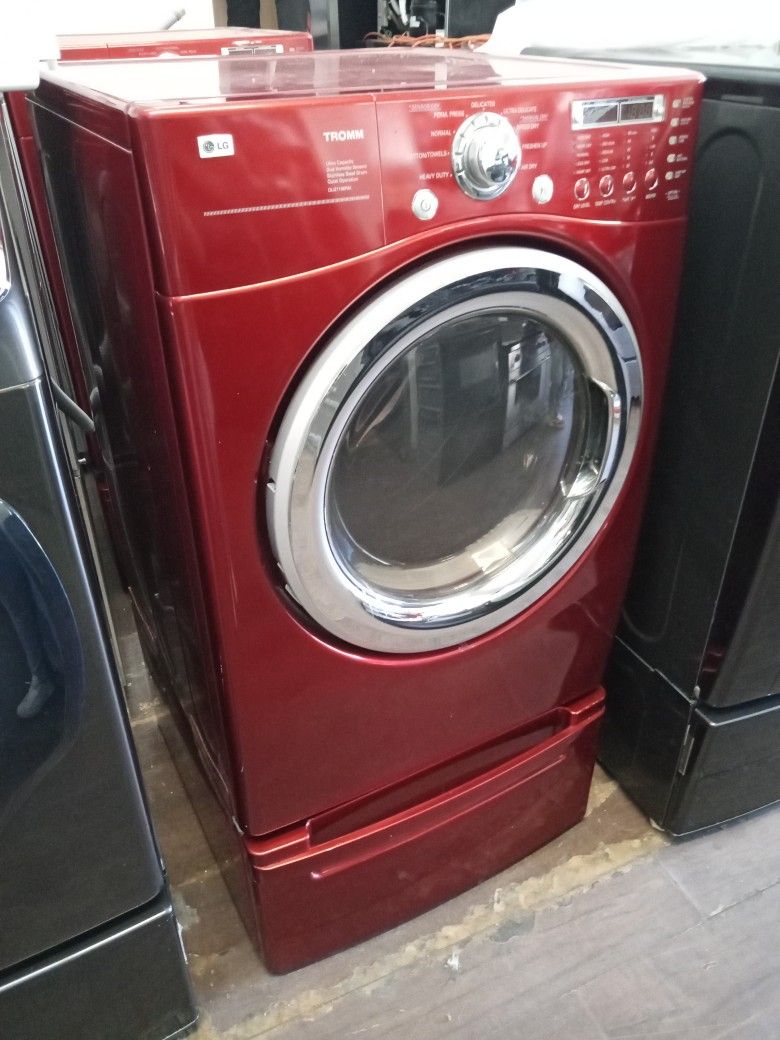 LG Red Washer And Dryer Set With Pedestals