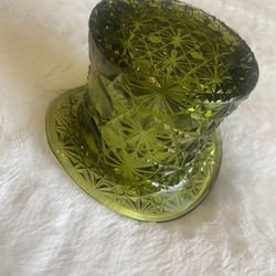 Vintage Fenton Green Daisy And Button Glass Top Hat 