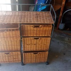 Shelves Made Out Of Wicker On Rollers