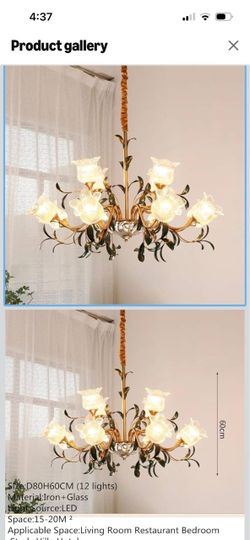 Floral Chandelier 12-Light Iron and Glass