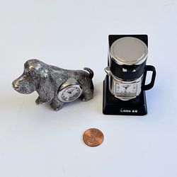 Vtg 2 Timex Miniature Novelty Desk Clock Dog Dachshund,Coffee Maker Office Works new batteries
