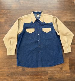 Lapco Men's XL Denim Cotton Pearl Snap Long Sleeve Welding Work Shirt
