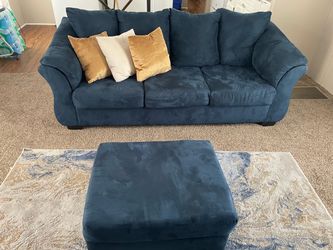 Blue Microfiber Sofa with Ottoman