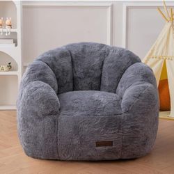 MAXYOYO Kids Bean Bag Chair, Floral Shaped Bean Bag Sofa, Plush Faux Fur Toddler Couch with Petal Backrest for Boys Girls, Stuffed Cozy Sofa