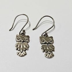 Owl Sterling Silver Metal Dangle Earrings Made In Mexico
