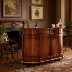 Wrought Studio 68.9″ Vintage Home Bar with Marble Top – Retail $2,399 – Delivery Available