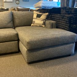 Custom Made Grey 2 Pc Sectional Grey Fabric Strong Linen Brand New Right Chaise And Left Chaise Available Can Deliver 