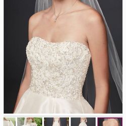 Oleg Cassini Wedding Dress, Crystal Encrusted Mikado Bridal ball gown. Ivory, Size  8