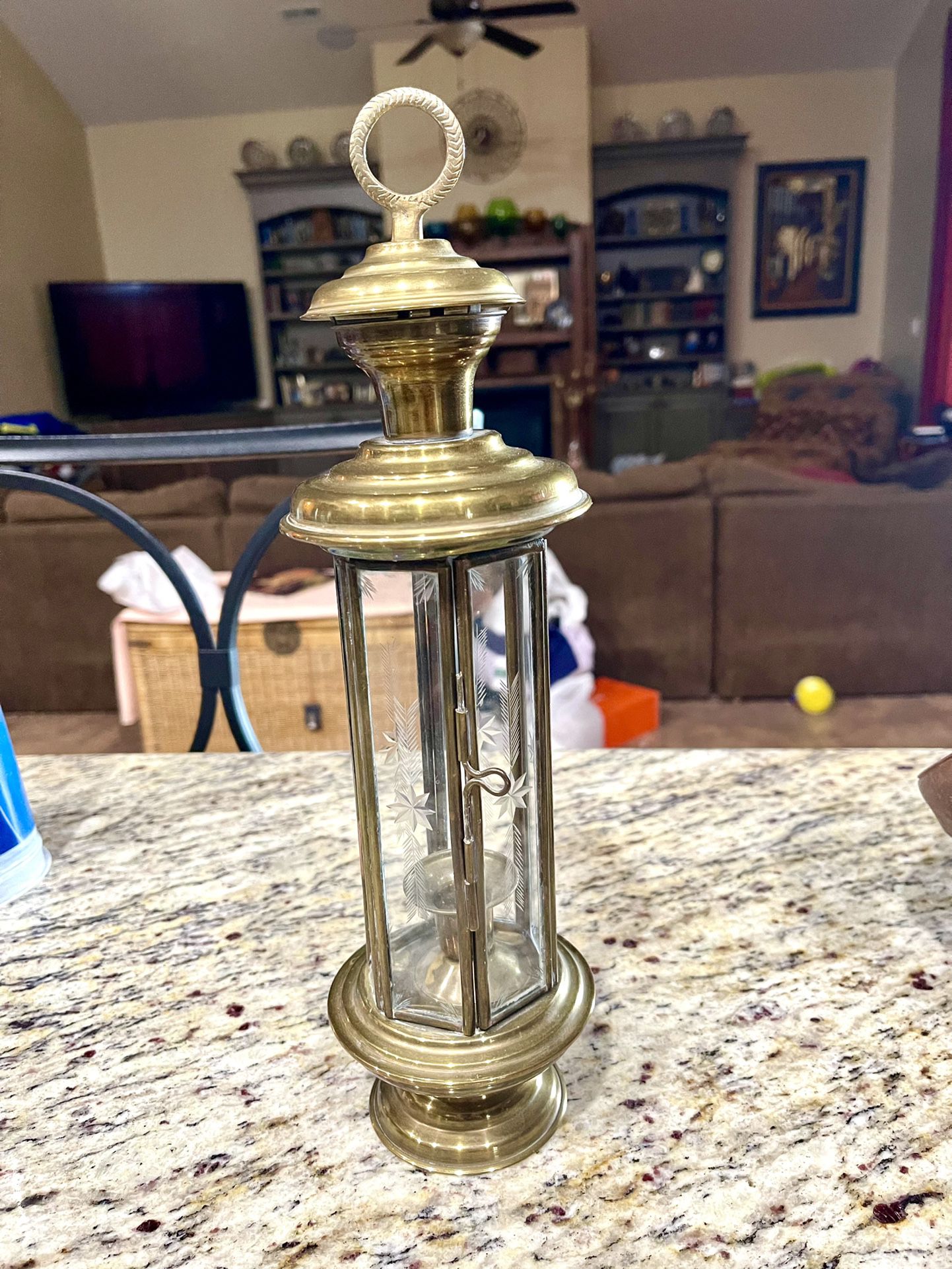 Gorgeous Vintage Brass Lantern With Etched Glass