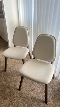 Mid-Century Modern Beige Upholstered Dining Chairs - Set of 2 OBO