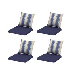 Retails for $52，Indoor/Outdoor Seat Cushion Set, Deep Seat Bottom and Back Cushion for Chair, Sofa, and Couch, 17" x 16" (4 * Dark Blue)