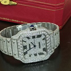 VVS1 Moissanite Bust Down Santos Watch (White Gold)