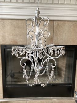 Re-Purposed Silver Painted 5 Pillar Candle Glass Crystal Chandelie