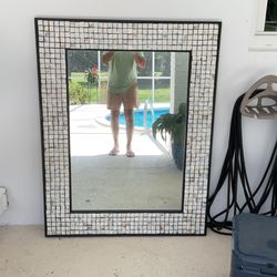 Beautiful   Large Antique  style Balinese  Shell Mirror. 43” x. 55”