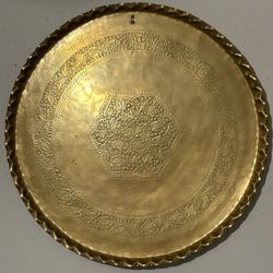 Vintage Round Brass Hanging Wall Art With Hand Etched Florals And Mandala Patterns