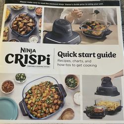 New In Box Ninja Crispi 4in1 Portable Cooking System w/ Attachments, Bundled w/ 6-Cup Ninja Crispi TempWare Glassware Cont. w/Crisper Plate + Spatula
