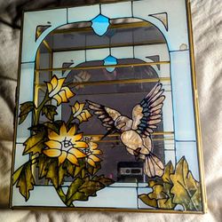 Glass Hummingbird Etched / Stained Display Trinket Box
