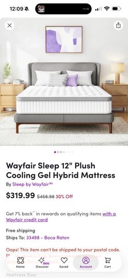 Wayfair 12” full plush cooling gel hybrid mattress