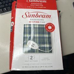 Sunbeam Massaging Heating Pad Plaid Blue
