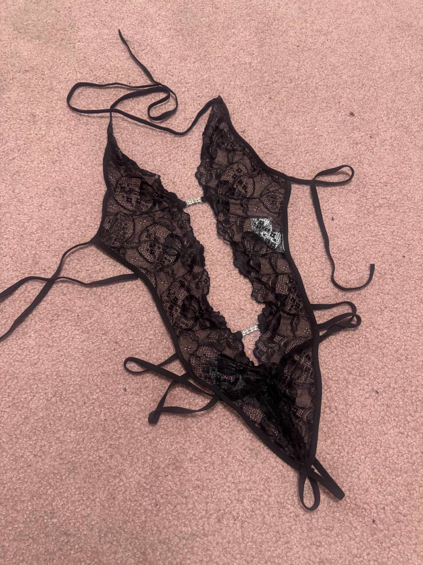 New Small Black Lace Stretchy Bodysuit Lingerie