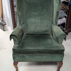 Antique High-back Wing Chair Green With Matching Foot Stool