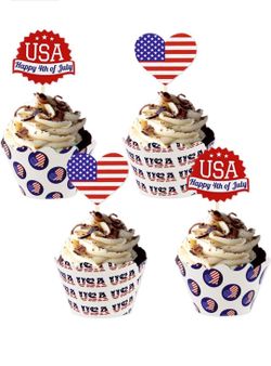 4th of July Patriotic Party Supplies Independence Day Red White and Blue Cupcake wrappers