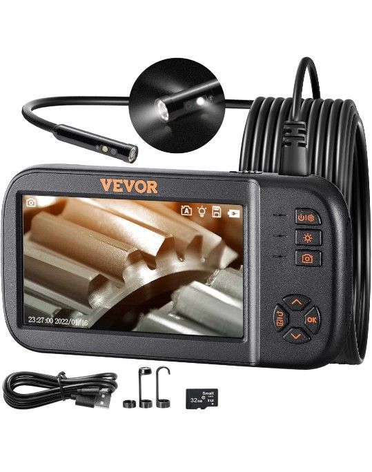 VEVOR Borescope Triple Lens Endoscope Camera with Light, 4.5" Screen 1080P Inspection Camera with 10 LED Light, IP67 Waterproof Drain Snake Cameras fo
