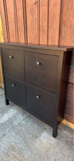 Dark Brown Wood Shoe Cabinet 4 Compartments