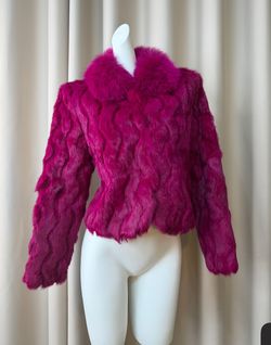 Magenta Rabbit Fur Cropped Jacket with Fox Fur Collar - S