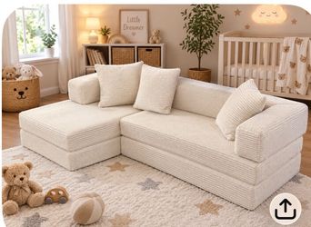 Ord Kids AOLVDOW Modular Floor Sofa, 4-in-1 Convertible L-Shaped Sectional Couch, Waffle Texture Fold