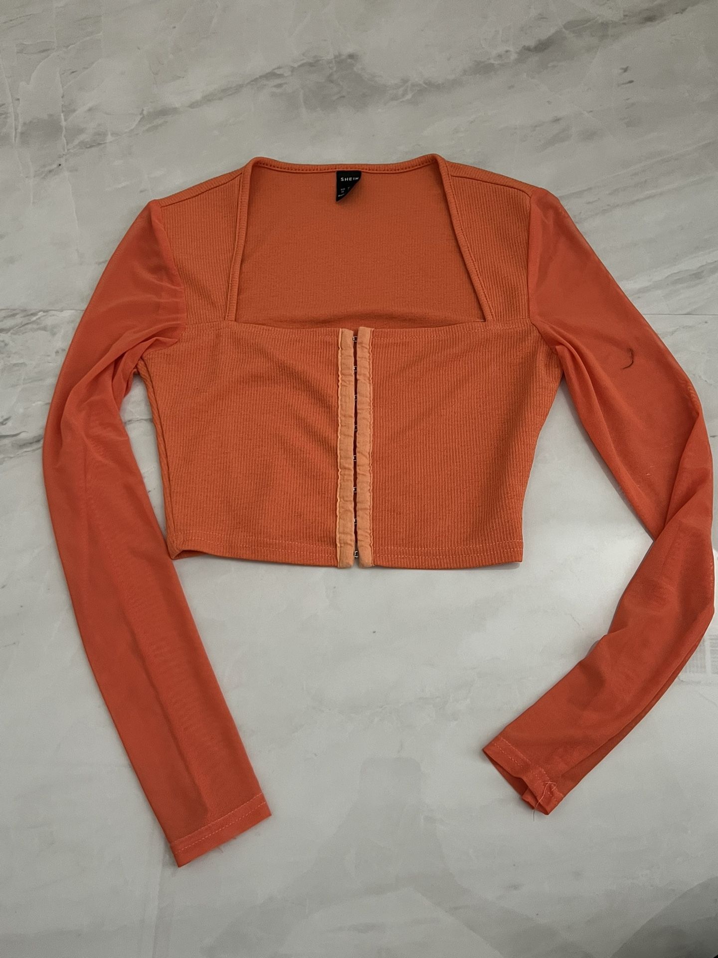 Shein Orange mesh long sleeve crop top