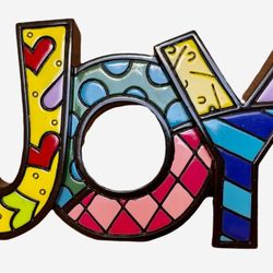 Romero Britto "JOY" Word Art Pop Art 2011 Figurine Decor 7" x 4" Retired Item.