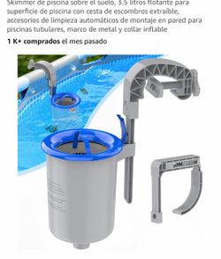 Skimmer de piscina sobre el suelo, 3.5 litros flotante para superficie de piscina con cesta de escombros extraíble, accesorios de limpieza automáticos
