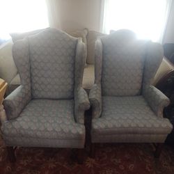Pair of two (2) antique/vintage wing back accent chairs.