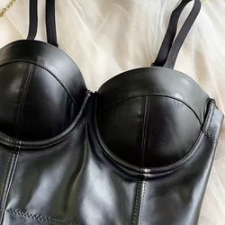 PU Leather Push Up Bra Comfy & Breathable Corset Intimates Bra, Women’s Lingerie 