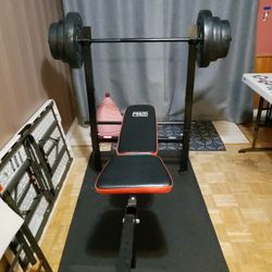 Marcy Pro Weight Bench, Weights & Bar