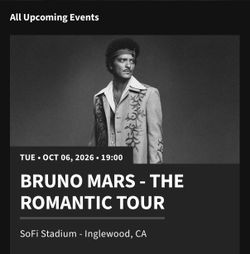 Bruno Mars - The Romantic Tour Concert Tickets