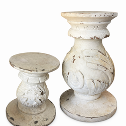 Pottery Barn White Acanthus Pillar Candle Holders Set of 2 | Solid Wood | Distressed Farmhouse Decor