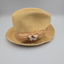 Unbranded Women's Tan/Beige Paper Straw Bow With  Flower FedoraHat One Size